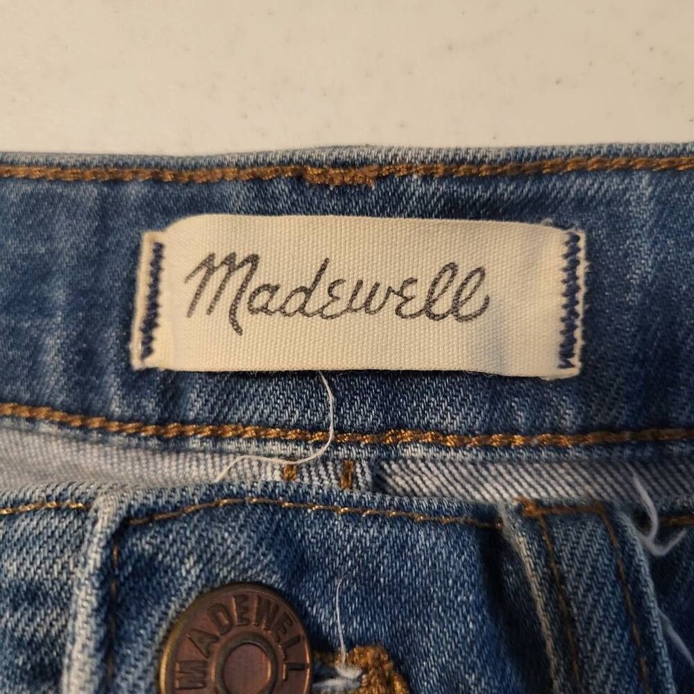 Madewell Womens High Rise Slim Crop Boyjean Sz 25 Blue Distressed Raw Hem Casual - Picture 5 of 10